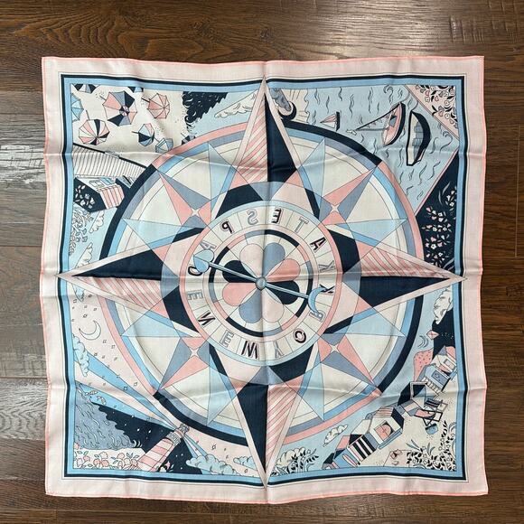 Kate Spade New York Silk Bandana Scarf Nautical Compass Rose Coastal Square 20" - Picture 3 of 5